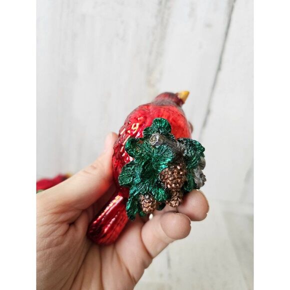 Glass Cardinal bird ornament Xmas tree set lot acorns tree - Picture 15 of 16